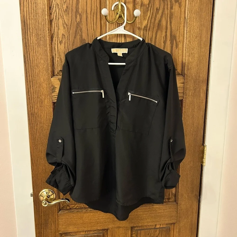 Michael Kors Black Blouse with Zipper Accents Size 8